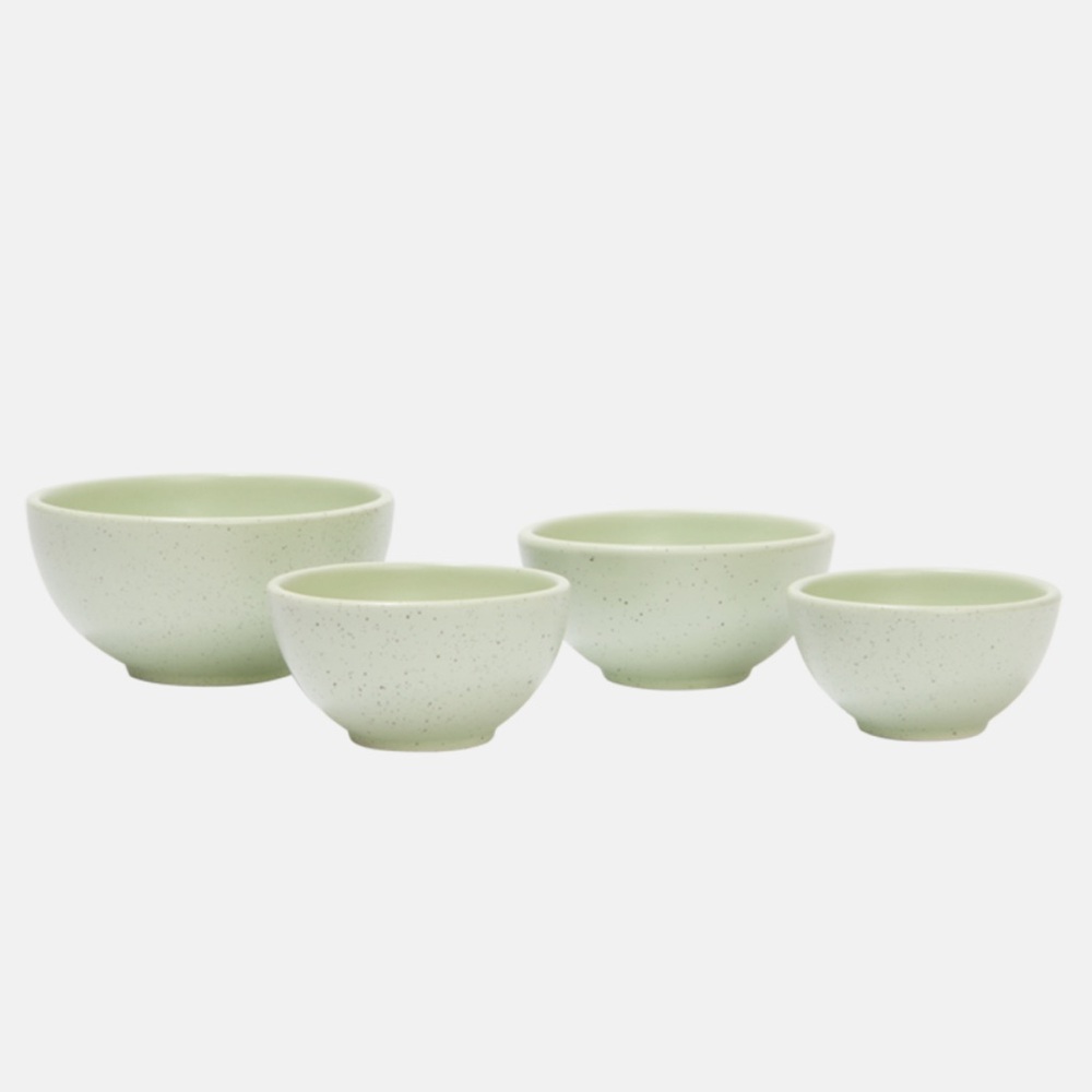Greg Natale Ceramic Sage Measuring Cups Set. New in Box $100 Retail.